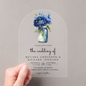 Invitations En Acrylique Royal Blue Floral Mason Jar Wedding (In situ (ordinateur de poche))