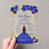 Invitations En Acrylique Royal Blue Floral Princess Gold Arch Quinceanera (In situ (ordinateur de poche))