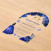 Invitations En Acrylique Royal Blue Floral Rose Aquarelle Quinceañera (Poser)