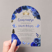 Invitations En Acrylique Royal Blue Floral Rose Aquarelle Quinceañera (In situ (ordinateur de poche))