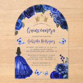 Invitations En Acrylique Royal Blue Floral Rose Aquarelle Quinceañera (Recto)