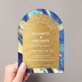 Invitations En Acrylique Royal Blue Gold Arch Mariage Acrylique Enregistrer (In situ (ordinateur de poche))