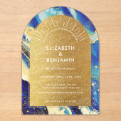 Invitations En Acrylique Royal Blue Gold Arch Mariage Acrylique Enregistrer (Recto)