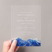 Invitations En Acrylique Royal Blue Silver Agate Élégant Mariage moderne (In situ (ordinateur de poche))