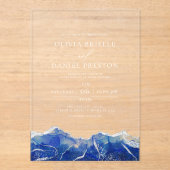 Invitations En Acrylique Royal Blue Silver Agate Élégant Mariage moderne (Recto)