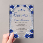 Invitations En Acrylique Royal Blue & Silver Quinceanera  (In situ (ordinateur de poche))