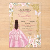 Invitations En Acrylique Royal Blush Pink Princess Quinceañera (Recto)