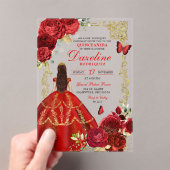 Invitations En Acrylique Royal Red et Gold Princessa Quinceañera (In situ (ordinateur de poche))