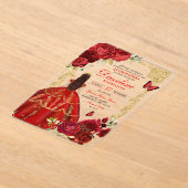 Invitations En Acrylique Royal Red et Gold Princessa Quinceañera (Poser)