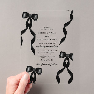 Invitations En Acrylique Ruban à nœud noir formel Élégant Mariage