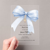Invitations En Acrylique Ruban bleu crème garçon Baptême clair (In situ (ordinateur de poche))
