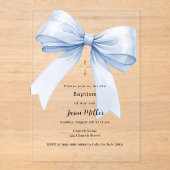Invitations En Acrylique Ruban bleu crème garçon Baptême clair (Recto)