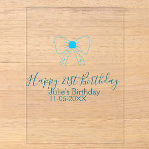 Invitations En Acrylique Ruban bleu joyeux 21e anniversaire nom date fille