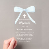 Invitations En Acrylique ruban bleu pastel | Baptême (In situ (ordinateur de poche))