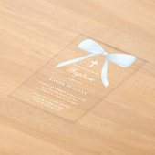 Invitations En Acrylique ruban bleu pastel | Baptême (Poser)