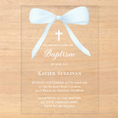 Invitations En Acrylique ruban bleu pastel | Baptême (Recto)