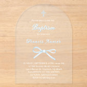 Invitations En Acrylique ruban bleu pastel Baptême (Recto)