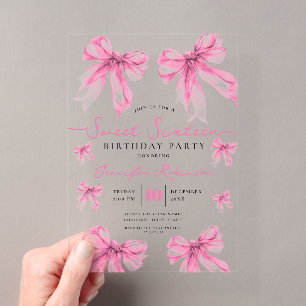 Invitations En Acrylique Ruban Coquette Féminin Anniversaire Sweet 16 Rose