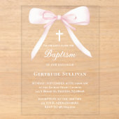 Invitations En Acrylique Ruban rose | Baptême (Recto)
