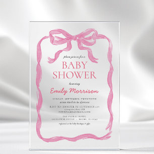 Invitations En Acrylique Ruban Rose Pâle Aquarelle Noeud Fille Baby Shower