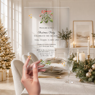 Invitations En Acrylique Ruban rouge de gui luxe Noël Party