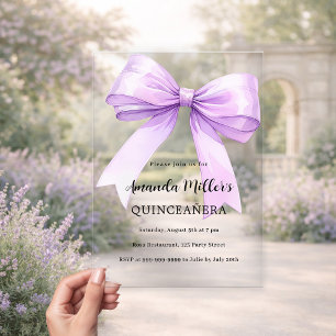 Invitations En Acrylique Ruban violet lavande clair pour Quinceanera