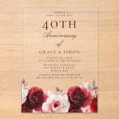 Invitations En Acrylique Ruby Red Roses 40e anniversaire du Mariage (Recto)