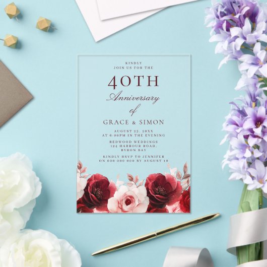 Invitations En Acrylique Ruby Red Roses 40e anniversaire du Mariage (Insitu (Mariage))