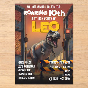 Invitations En Acrylique Rupture de Containment Jurassique T-Rex 10ème Anni