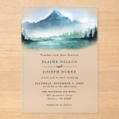 Invitations En Acrylique Russe Aquarelle Pine Mountains Lac Mariage (Recto)