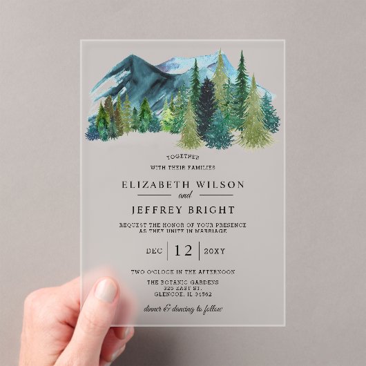 Invitations En Acrylique Russe Aquarelle Pine Mountains Mariage (In situ (ordinateur de poche))