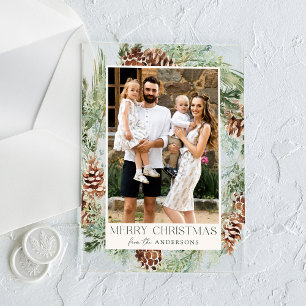 Invitations En Acrylique Russe Aquarelle Pinecone Wreath Photo de vacances