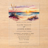 Invitations En Acrylique Russe aquarelle Sunset Beach Mariage (Recto)