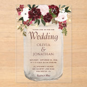 Invitations En Acrylique Russe Bourgogne Floral Mason Jar Mariage (Recto)