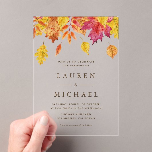 Invitations En Acrylique Russe chute Feuille Garland Mariage d'automne (In situ (ordinateur de poche))