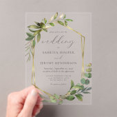 Invitations En Acrylique Russe Eucalyptus Olive Gold Frame Mariage (In situ (ordinateur de poche))