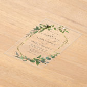 Invitations En Acrylique Russe Eucalyptus Olive Gold Frame Mariage (Poser)