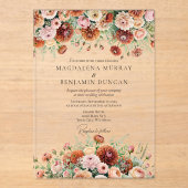 Invitations En Acrylique Rust Orange Sage Green Cream Flowers Mariage de au (Recto)