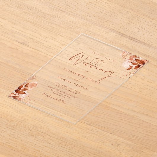 Invitations En Acrylique Rustic Autumn Fall Floral Script Wedding (Poser)