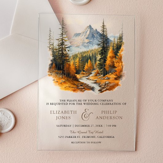 Invitations En Acrylique Rustic Autumn Fall Mountain Forest Wedding