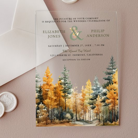 Invitations En Acrylique Rustic Autumn Fall Pine Trees Wedding