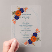 Invitations En Acrylique Rustic Autumn Orange Navy Blue Floral Wedding (In situ (ordinateur de poche))