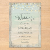 Invitations En Acrylique Rustic Beach Wood String Lights Waves Wedding (Recto)