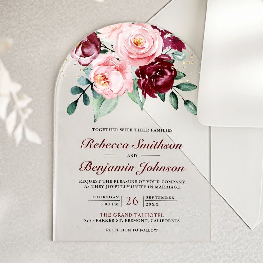 Invitations En Acrylique Rustic Blush Pink Burgundy Floral Wedding