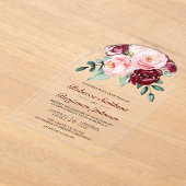 Invitations En Acrylique Rustic Blush Pink Burgundy Floral Wedding (Poser)
