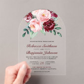 Invitations En Acrylique Rustic Blush Pink Burgundy Floral Wedding (In situ (ordinateur de poche))