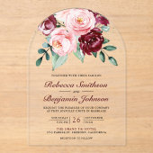 Invitations En Acrylique Rustic Blush Pink Burgundy Floral Wedding (Recto)