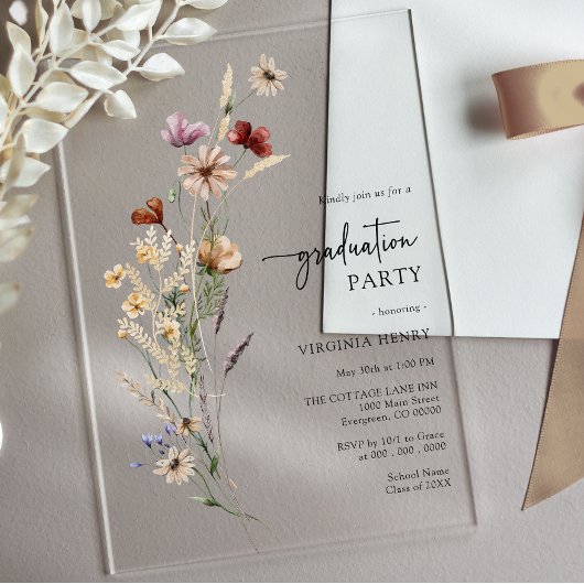 Invitations En Acrylique Rustic Boho Fleur sauvage Graduation
