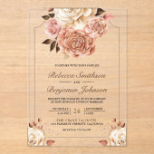 Invitations En Acrylique Rustic Boho Rose Gold Ivory Floral Wedding (Recto)
