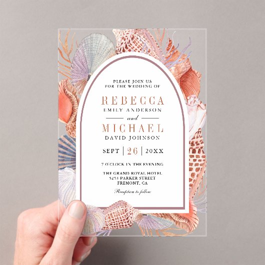 Invitations En Acrylique Rustic Boho Seashells Nautical Wedding (In situ (ordinateur de poche))